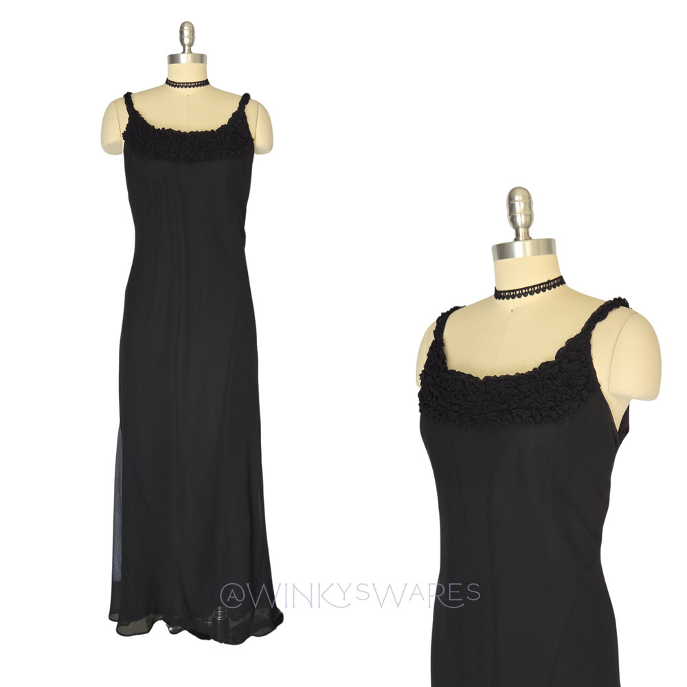 Vintage 90s Y2K Black Maxi Slip Dress Size L 14 Goth Gothic Jonathan Martin